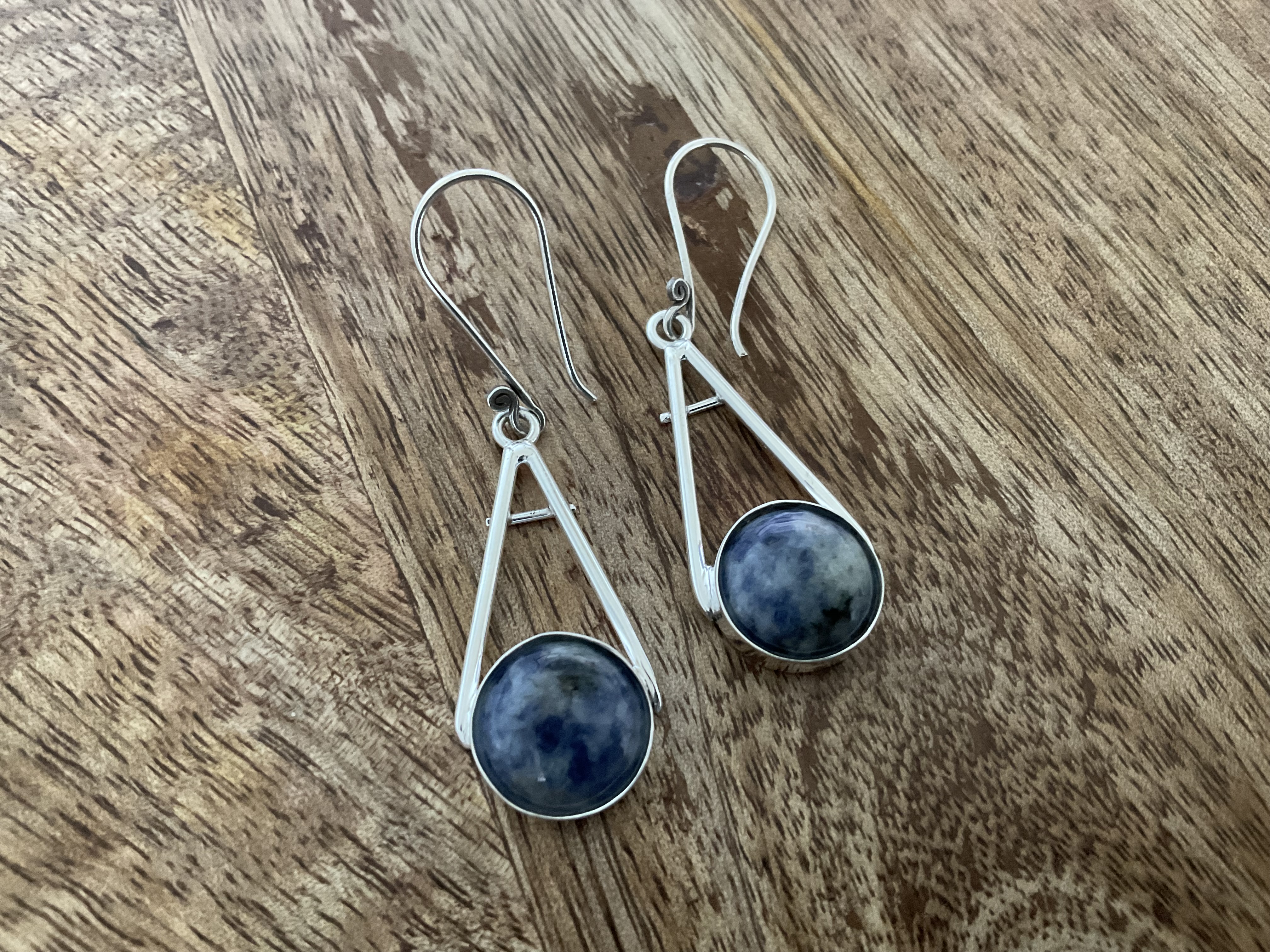 Sodalite Gemstone Set Teardrop Dangle Earrings - Click Image to Close